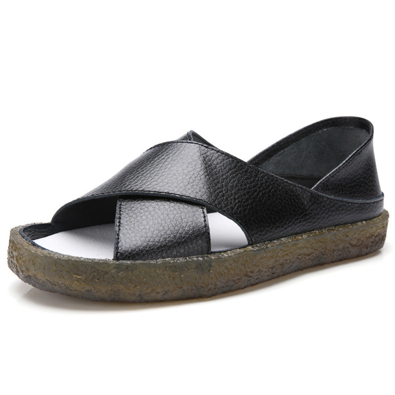 Damen nan perforierte Leder-Sandalette mit offenem Zehenbereich, anatomischem Komfortfußbett und stoßdämpfender Kautschuksohle EB