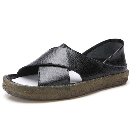 Damen nan perforierte Leder-Sandalette mit offenem Zehenbereich, anatomischem Komfortfußbett und stoßdämpfender Kautschuksohle EB