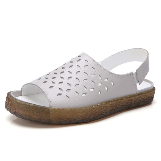 Damen nan perforierte Leder-Sandalette mit offenem Zehenbereich, anatomischem Komfortfußbett und stoßdämpfender Kautschuksohle EB