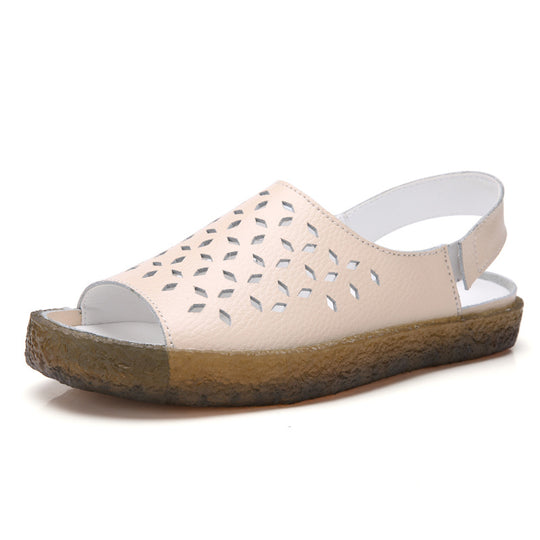 Damen nan perforierte Leder-Sandalette mit offenem Zehenbereich, anatomischem Komfortfußbett und stoßdämpfender Kautschuksohle EB