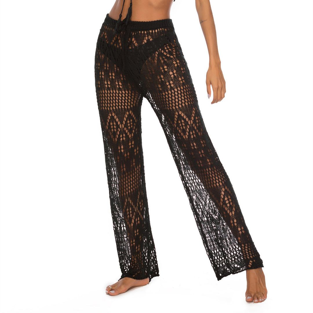 Damen Häkel-Strandhose mit weitem Schnitt und modernem Lochdesign EB