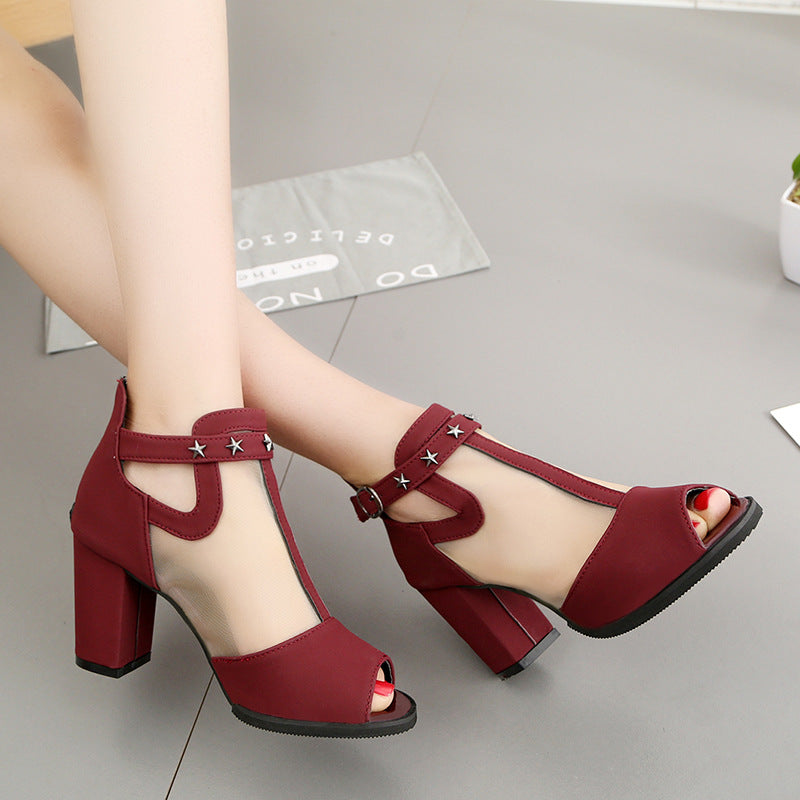 Damen Offene High Heels mit transparentem Einsatz und modischem Sternenakzent EB