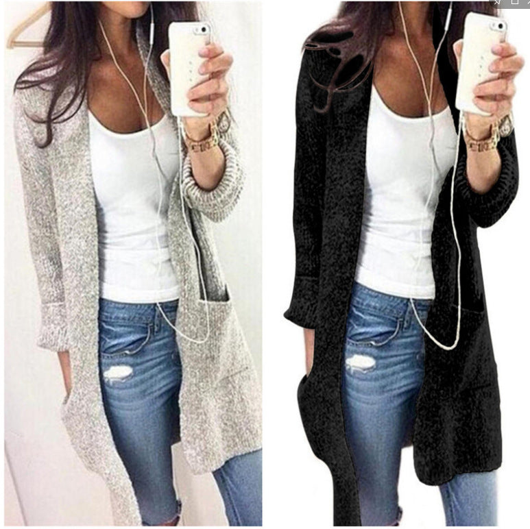 Damen Strickmantel mit tiefen Taschen und offenem Schnitt EB