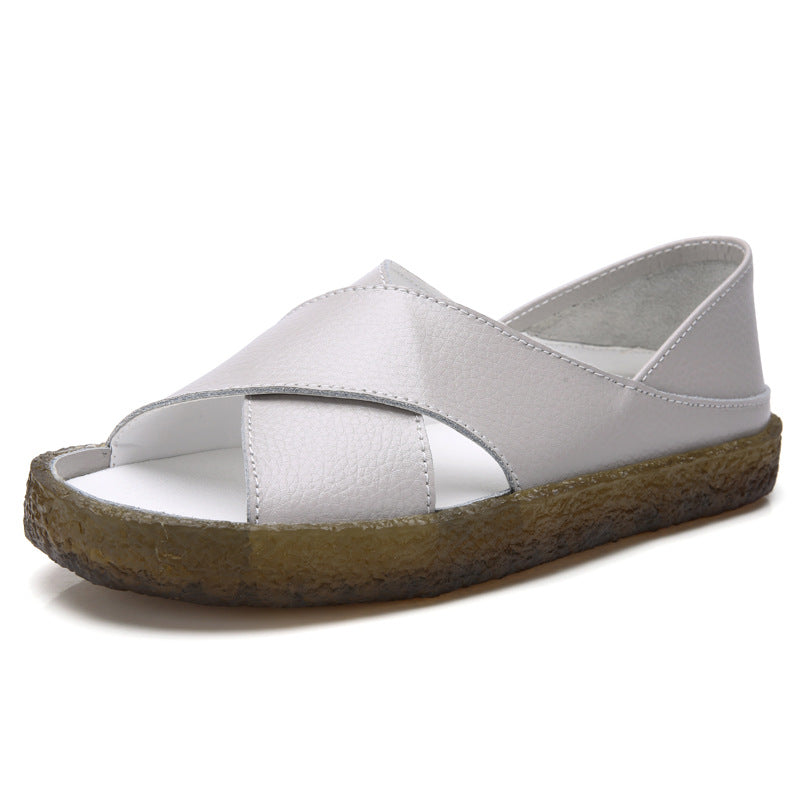 Damen nan perforierte Leder-Sandalette mit offenem Zehenbereich, anatomischem Komfortfußbett und stoßdämpfender Kautschuksohle EB