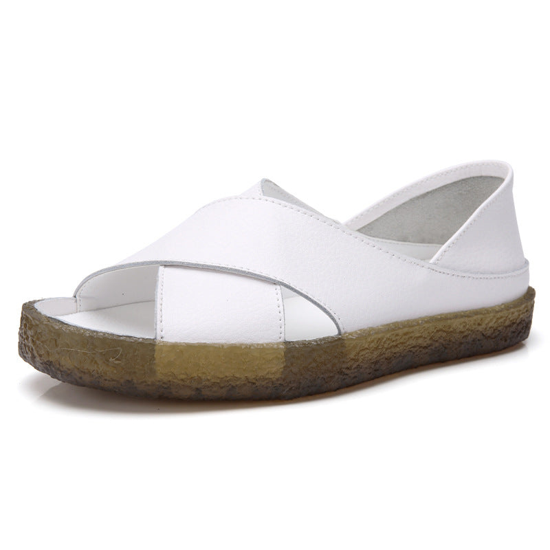 Damen nan perforierte Leder-Sandalette mit offenem Zehenbereich, anatomischem Komfortfußbett und stoßdämpfender Kautschuksohle EB