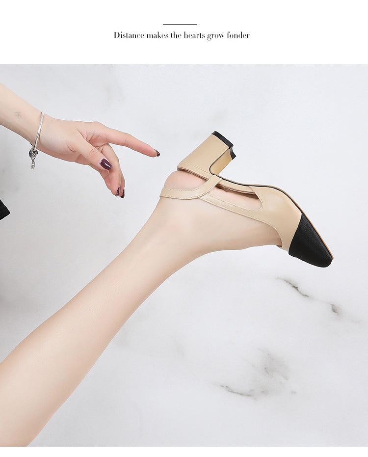 Damen Pumps mit elegantem Blockabsatz und kontrastierender Spitze EB