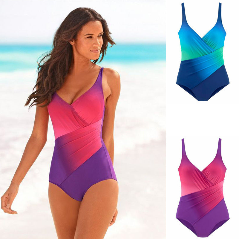 Damen Einteiliger Badeanzug mit elegantem Wickeldesign und femininem Schnitt EB