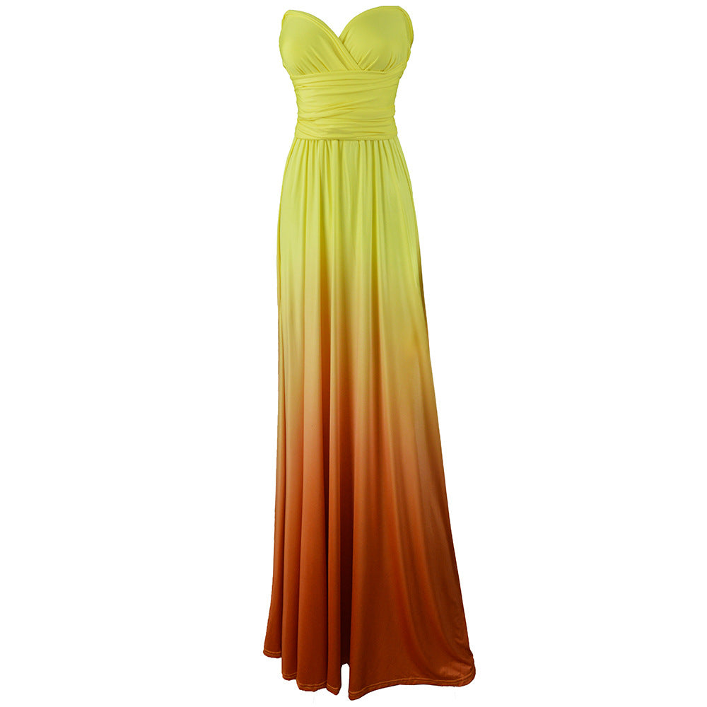 Damen Maxikleid mit fließendem Wasserfall-Ausschnitt und Ombre-Design EB