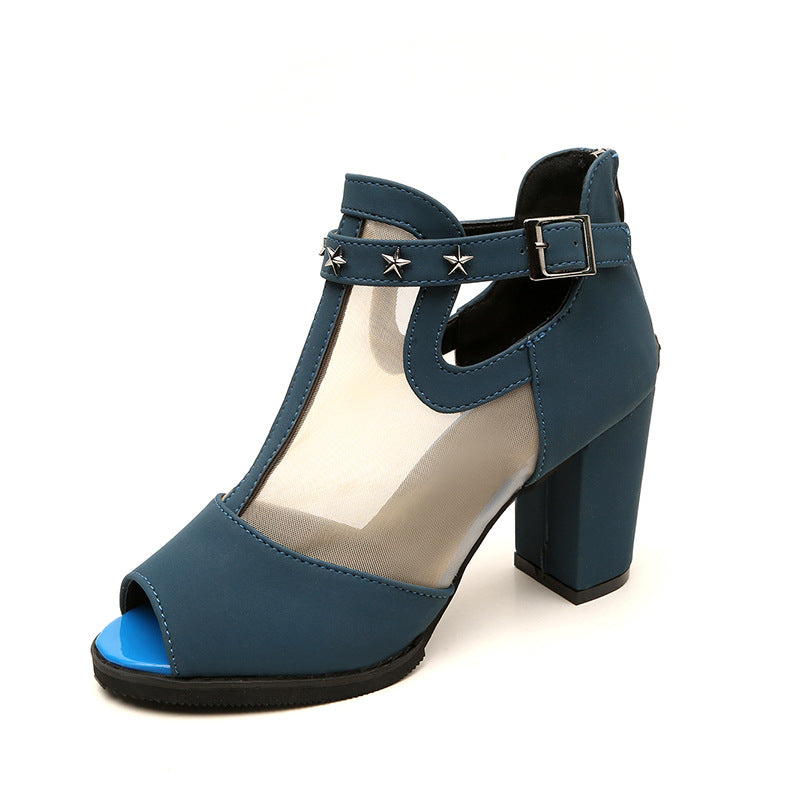 Damen Offene High Heels mit transparentem Einsatz und modischem Sternenakzent EB