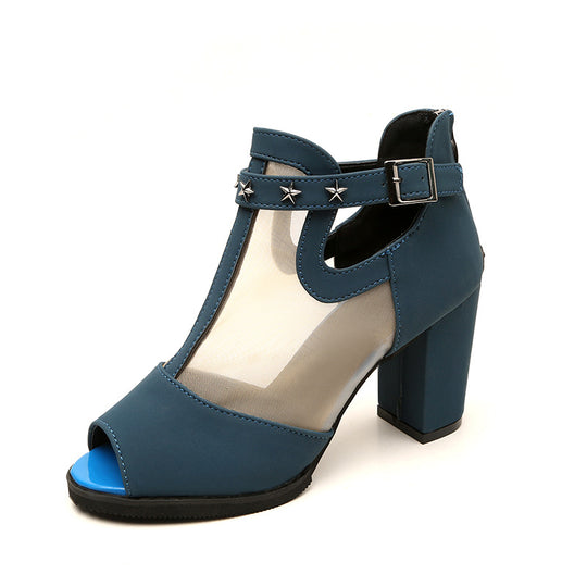 Damen Offene High Heels mit transparentem Einsatz und modischem Sternenakzent EB