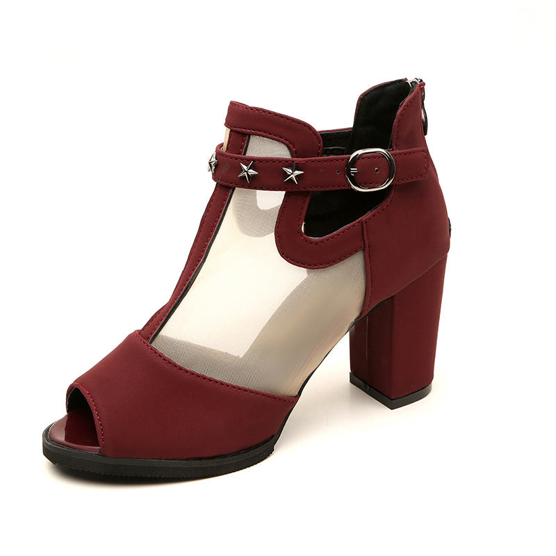 Damen Offene High Heels mit transparentem Einsatz und modischem Sternenakzent EB
