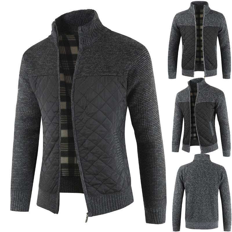 Herren nan gesteppter Strickcardigan mit Stehkragen, Thermofutter und Reißverschluss EB