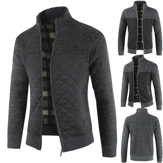 Herren nan gesteppter Strickcardigan mit Stehkragen, Thermofutter und Reißverschluss EB