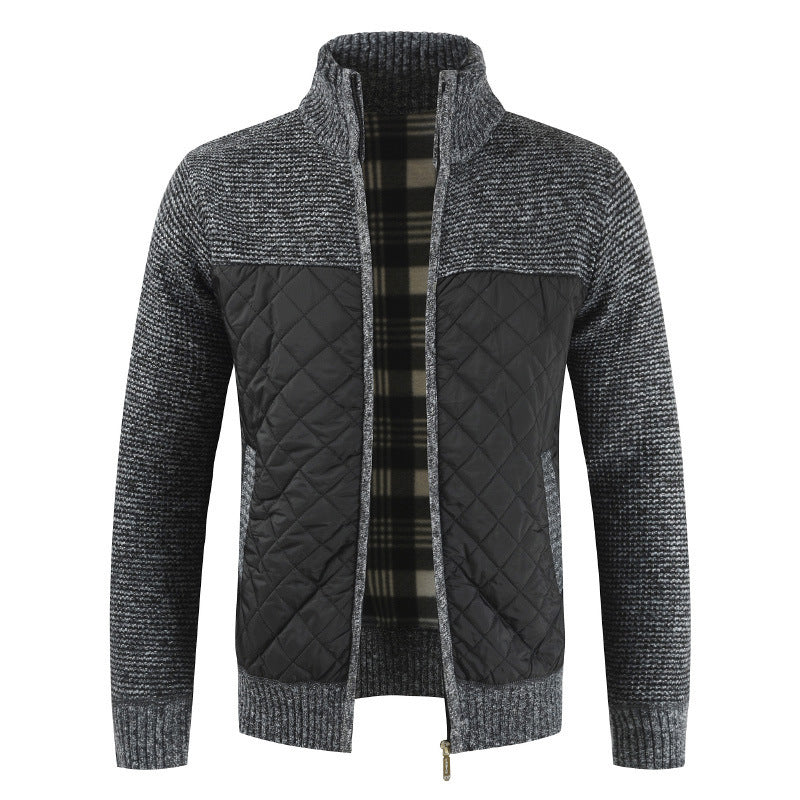 Herren nan gesteppter Strickcardigan mit Stehkragen, Thermofutter und Reißverschluss EB