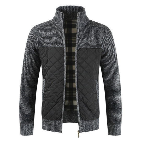 Herren nan gesteppter Strickcardigan mit Stehkragen, Thermofutter und Reißverschluss EB