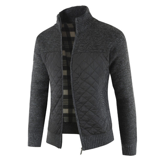 Herren nan gesteppter Strickcardigan mit Stehkragen, Thermofutter und Reißverschluss EB