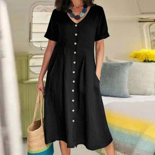 EB | Lockeres Kleid aus Baumwolle und Leinen mit hoher Taille