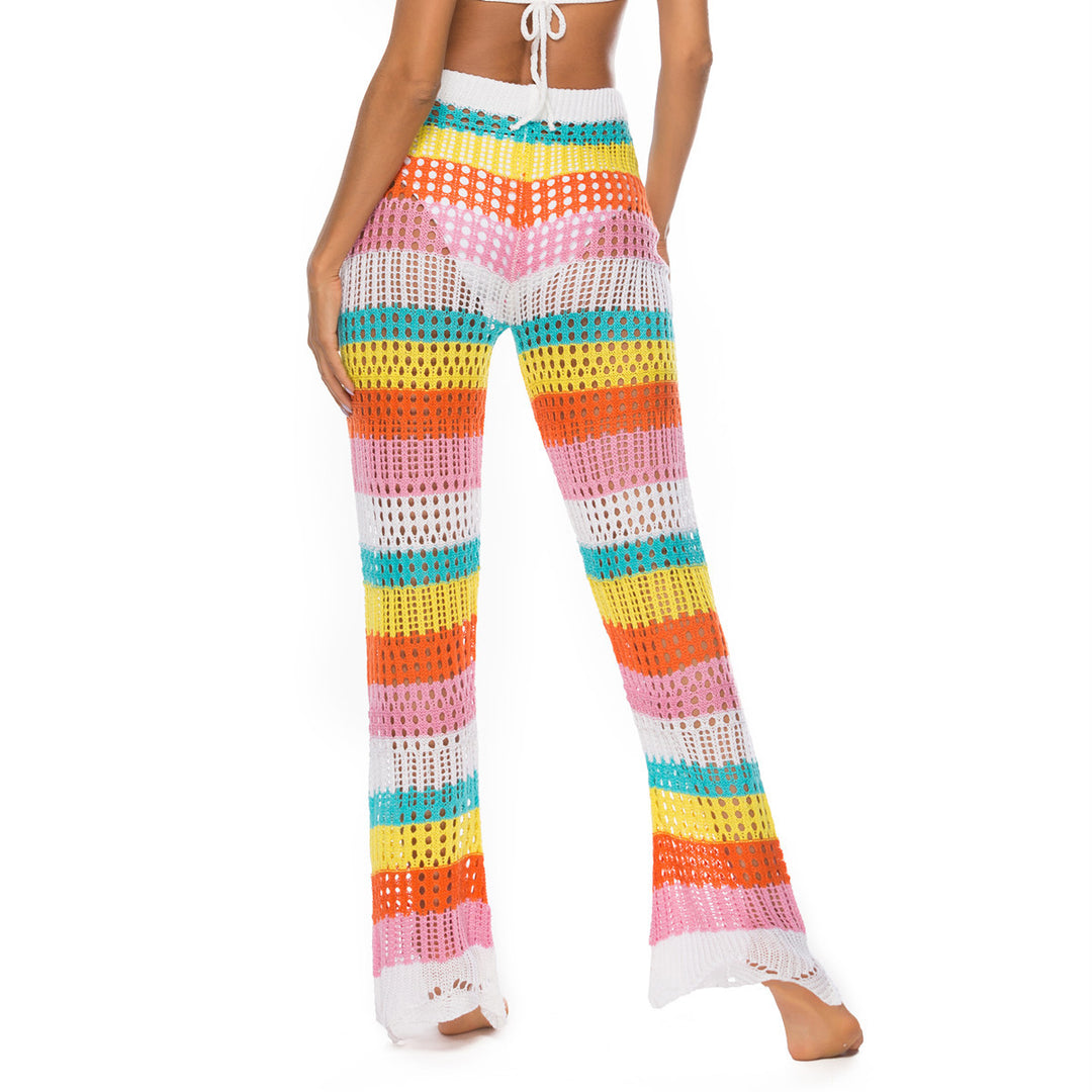 Damen luftige Häkel-Strickhose im modernen Farbblockdesign EB
