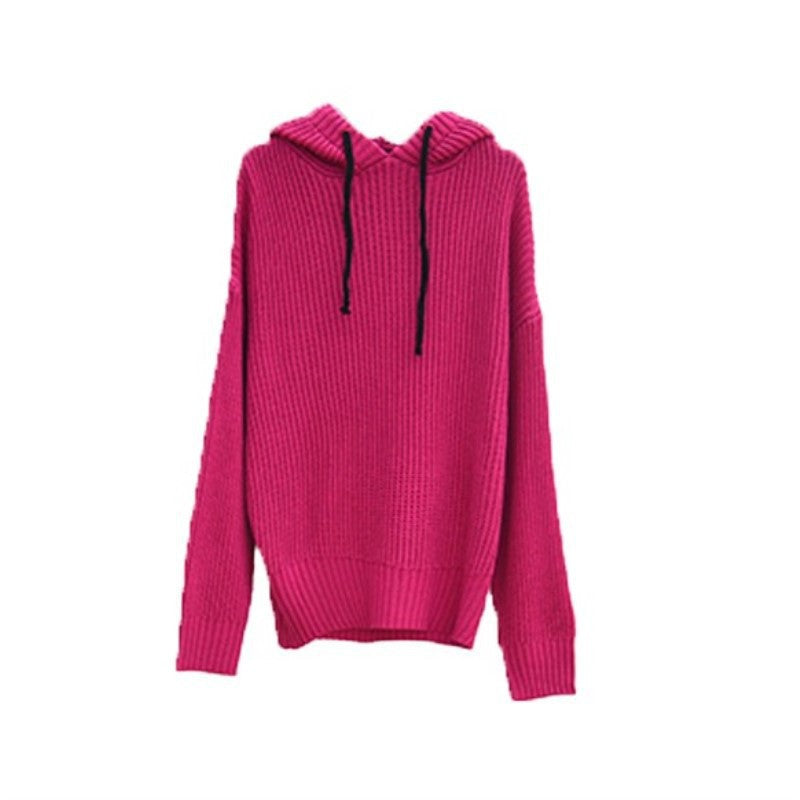 Damen Grobstrickpullover mit Kapuze und weitem Schnitt EB