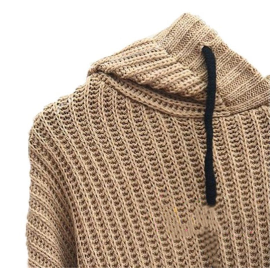 Damen Grobstrickpullover mit Kapuze und weitem Schnitt EB