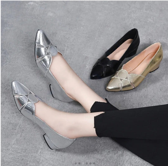 Glänzende Chunky Heels mit spitzer Zehe EB EB