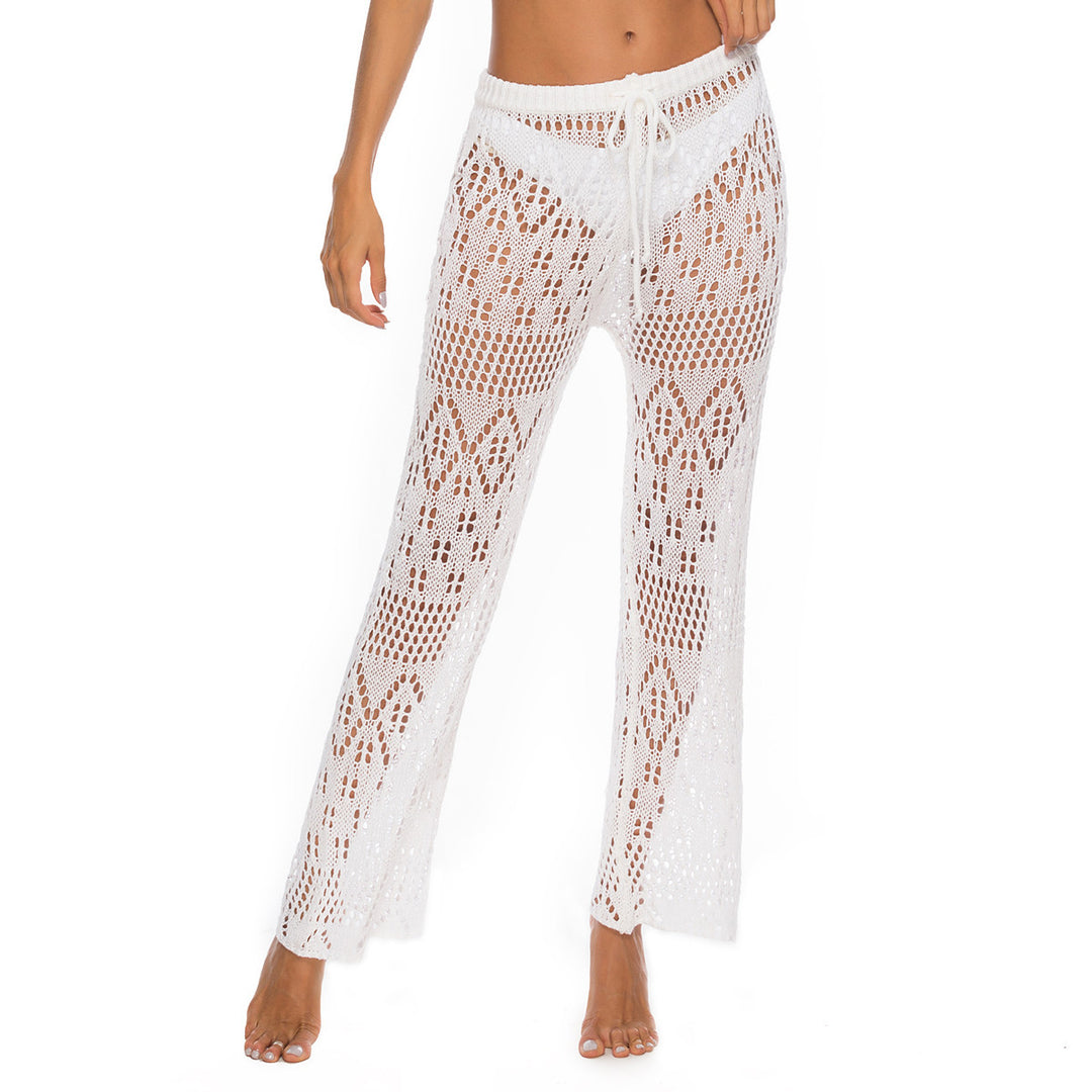Damen Häkel-Strandhose mit weitem Schnitt und modernem Lochdesign EB