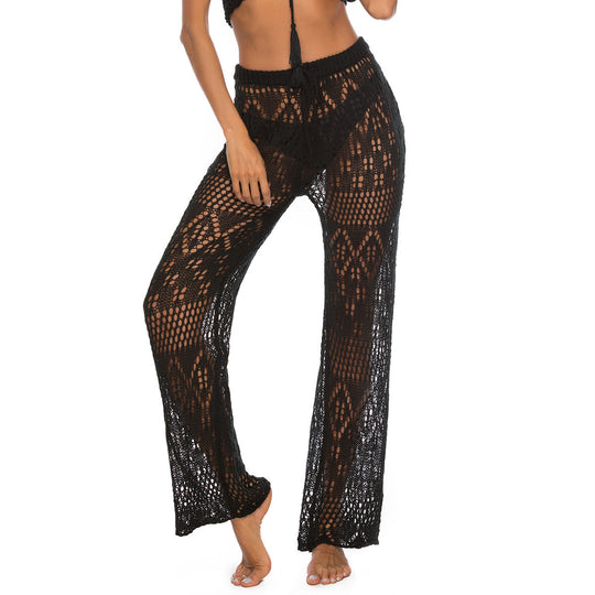 Damen Häkel-Strandhose mit weitem Schnitt und modernem Lochdesign EB