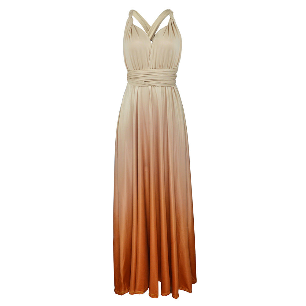 Damen Maxikleid mit fließendem Wasserfall-Ausschnitt und Ombre-Design EB