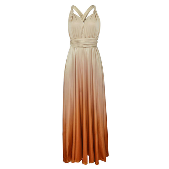 Damen Maxikleid mit fließendem Wasserfall-Ausschnitt und Ombre-Design EB