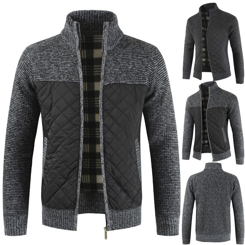 Herren nan gesteppter Strickcardigan mit Stehkragen, Thermofutter und Reißverschluss EB