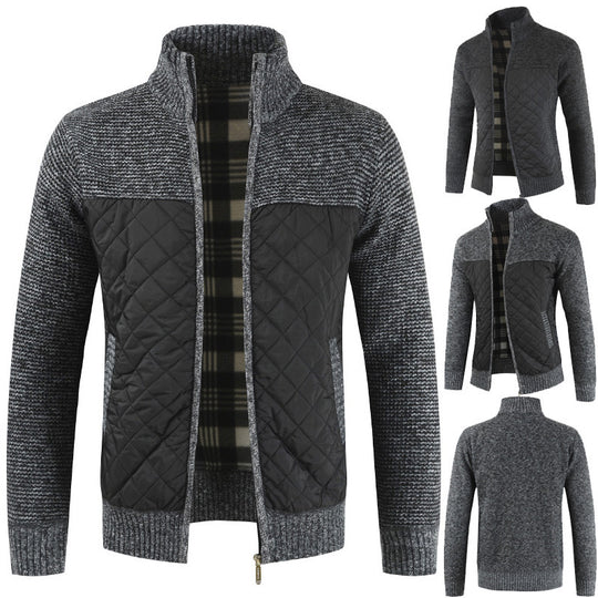 Herren nan gesteppter Strickcardigan mit Stehkragen, Thermofutter und Reißverschluss EB