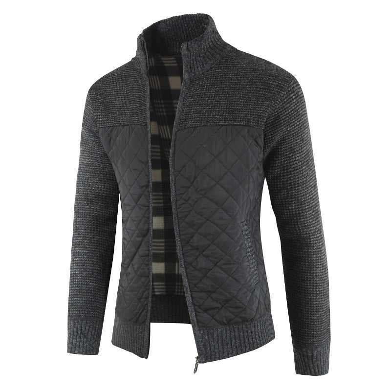 Herren nan gesteppter Strickcardigan mit Stehkragen, Thermofutter und Reißverschluss EB