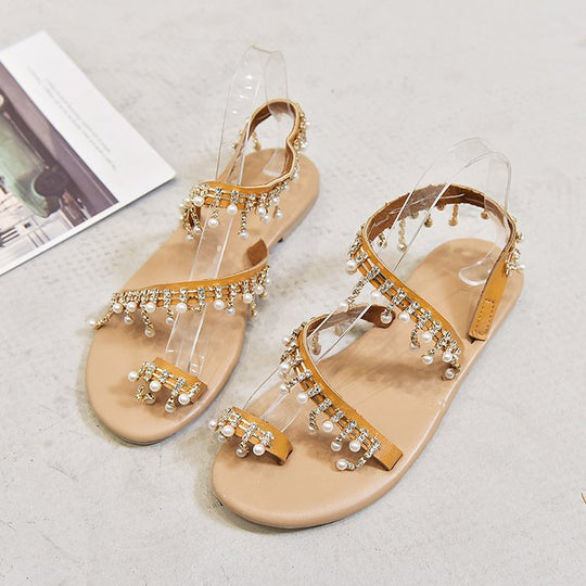 Damen nan filigrane Riemchensandale mit funkelnden Strass- und Perlendetails Zehensteg verstellbarem Fersenriemen und gepolstertem Komfortfußbett EB