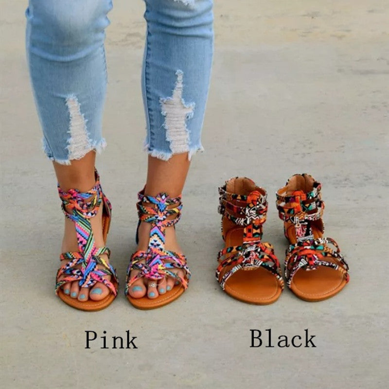 Damen Bunte Sandalen mit modischem Riemendesign und verstellbarem Fersenverschluss EB