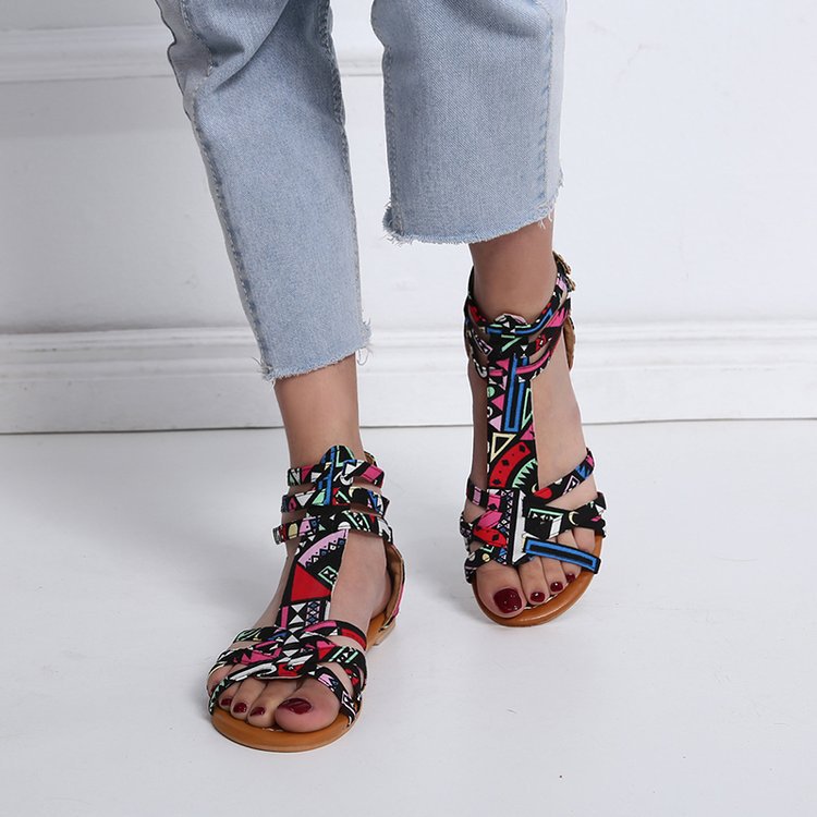 Damen Bunte Sandalen mit modischem Riemendesign und verstellbarem Fersenverschluss EB