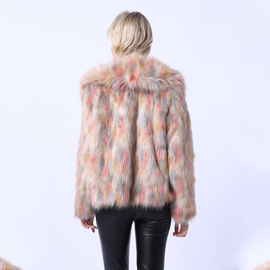 Damen Kunstpelzjacke mit lebhaftem Farbverlauf und elegantem Schnitt EB