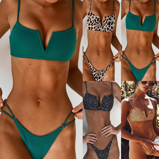 Damen Hoch geschnittener Bikini mit raffiniertem Rippendesign EB