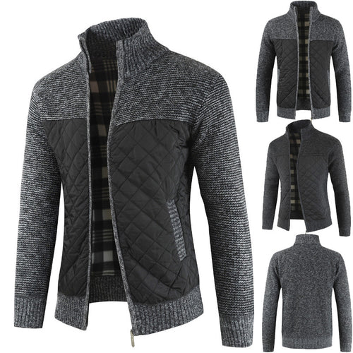 Herren nan gesteppter Strickcardigan mit Stehkragen, Thermofutter und Reißverschluss EB