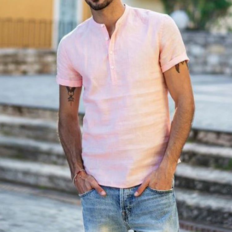 Herren Kurzarm Henley-Hemd aus luftiger Baumwolle mit modernem Stehkragen EB
