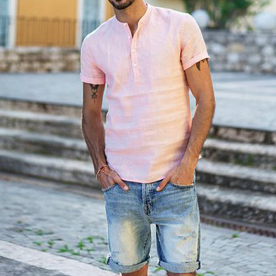 Herren Kurzarm Henley-Hemd aus luftiger Baumwolle mit modernem Stehkragen EB