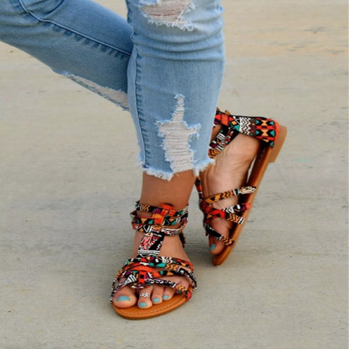 Damen Bunte Sandalen mit modischem Riemendesign und verstellbarem Fersenverschluss EB