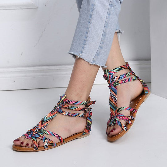 Damen Bunte Sandalen mit modischem Riemendesign und verstellbarem Fersenverschluss EB