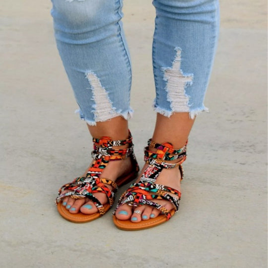Damen Bunte Sandalen mit modischem Riemendesign und verstellbarem Fersenverschluss EB