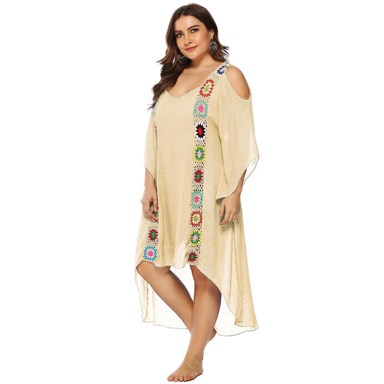 Damen mit floralem Stickdesign Strandüberwurf EB