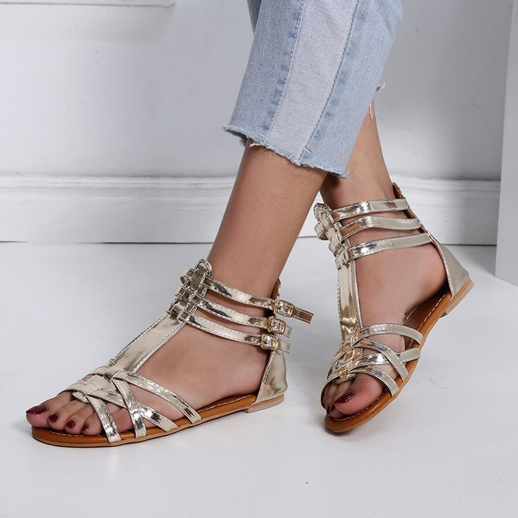Damen Bunte Sandalen mit modischem Riemendesign und verstellbarem Fersenverschluss EB