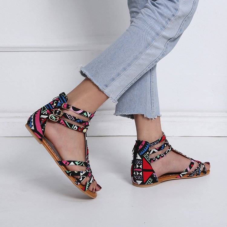 Damen Bunte Sandalen mit modischem Riemendesign und verstellbarem Fersenverschluss EB