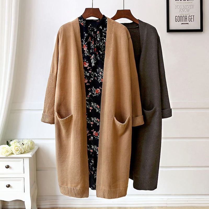 Damen Bequemer Strickcardigan mit Taschen und offenem Schnitt EB