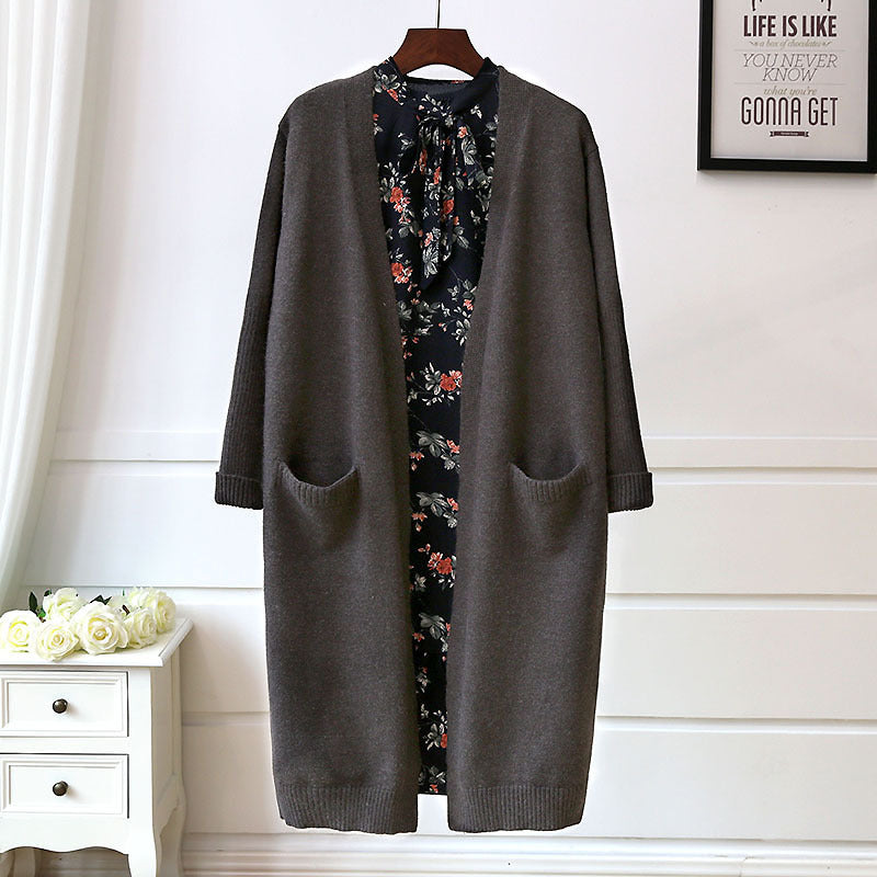 Damen Bequemer Strickcardigan mit Taschen und offenem Schnitt EB