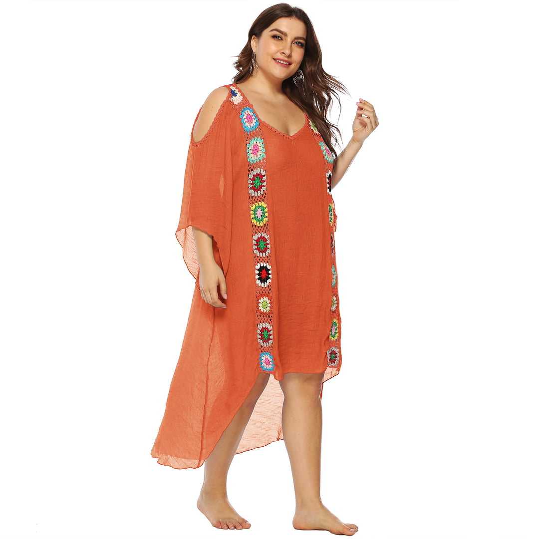 Damen mit floralem Stickdesign Strandüberwurf EB