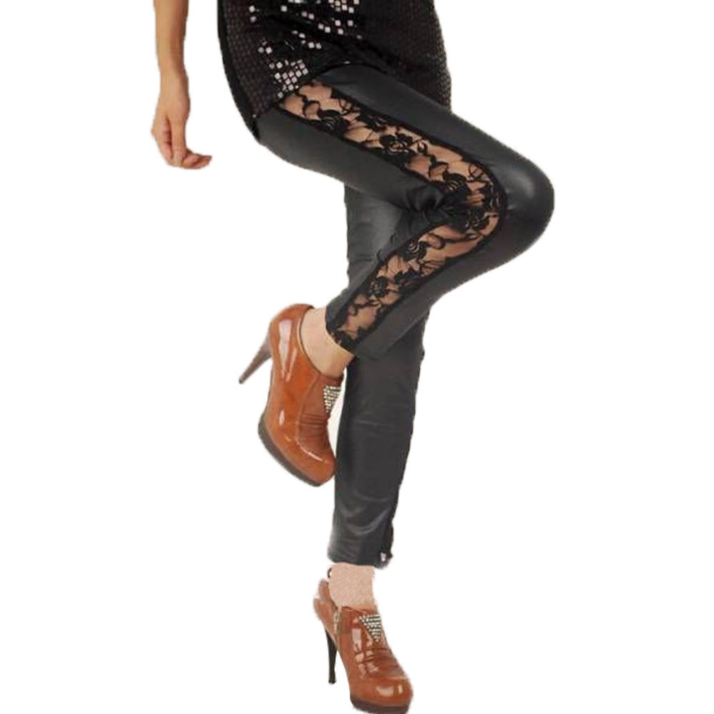 Damen Elegante Leggings mit floralen Spitzenakzenten EB